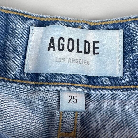 Agolde Jeans Women 25 Blue Denim Medium Wash Straight Leg 90s Distressed Raw Hem - Picture 6 of 11